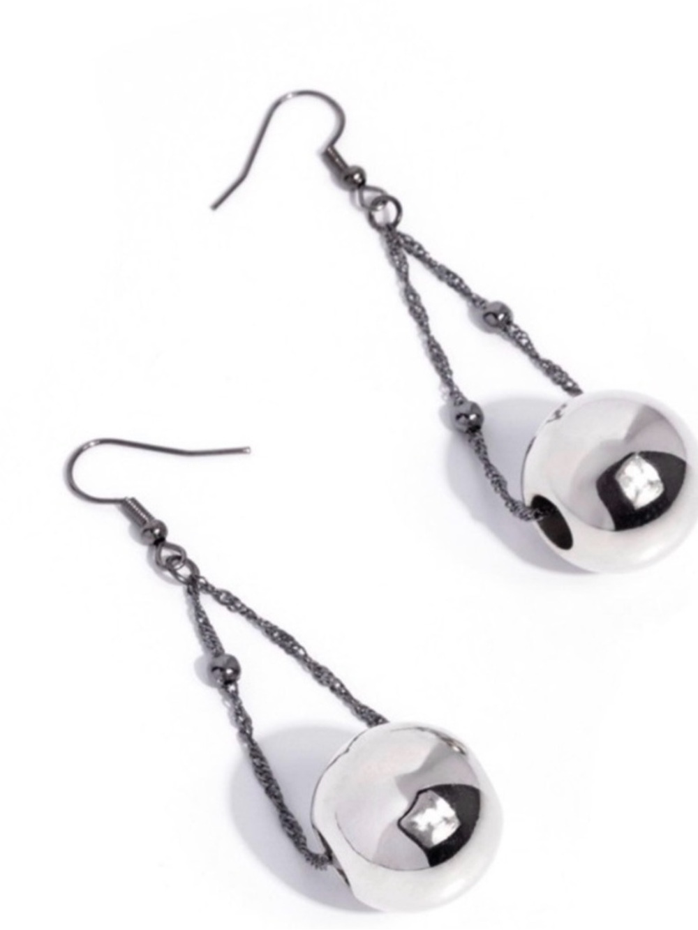 R-35 Silver Drop Sphere Dangle Earrings - Women Jewelry